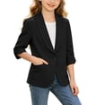 thumbnail image 3 of Zpanxa Blazer for Girls Lapel Open Front Blazer Coat with Mock Neck, 3/4 Sleeve & Secure Button Closure 10-11 Years, 3 of 5