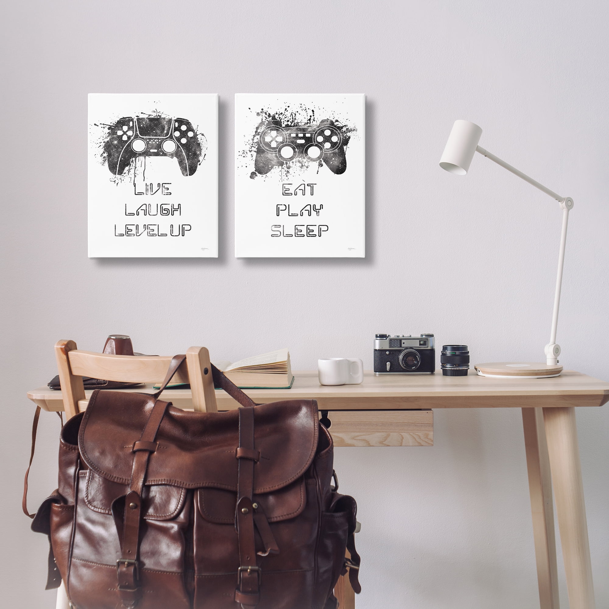 Stupell Industries Gamer Play Splash Controllers Text & Numbers Painting Wrapped Canvas Art Print Wall Art, 16 x 20, Set of 2