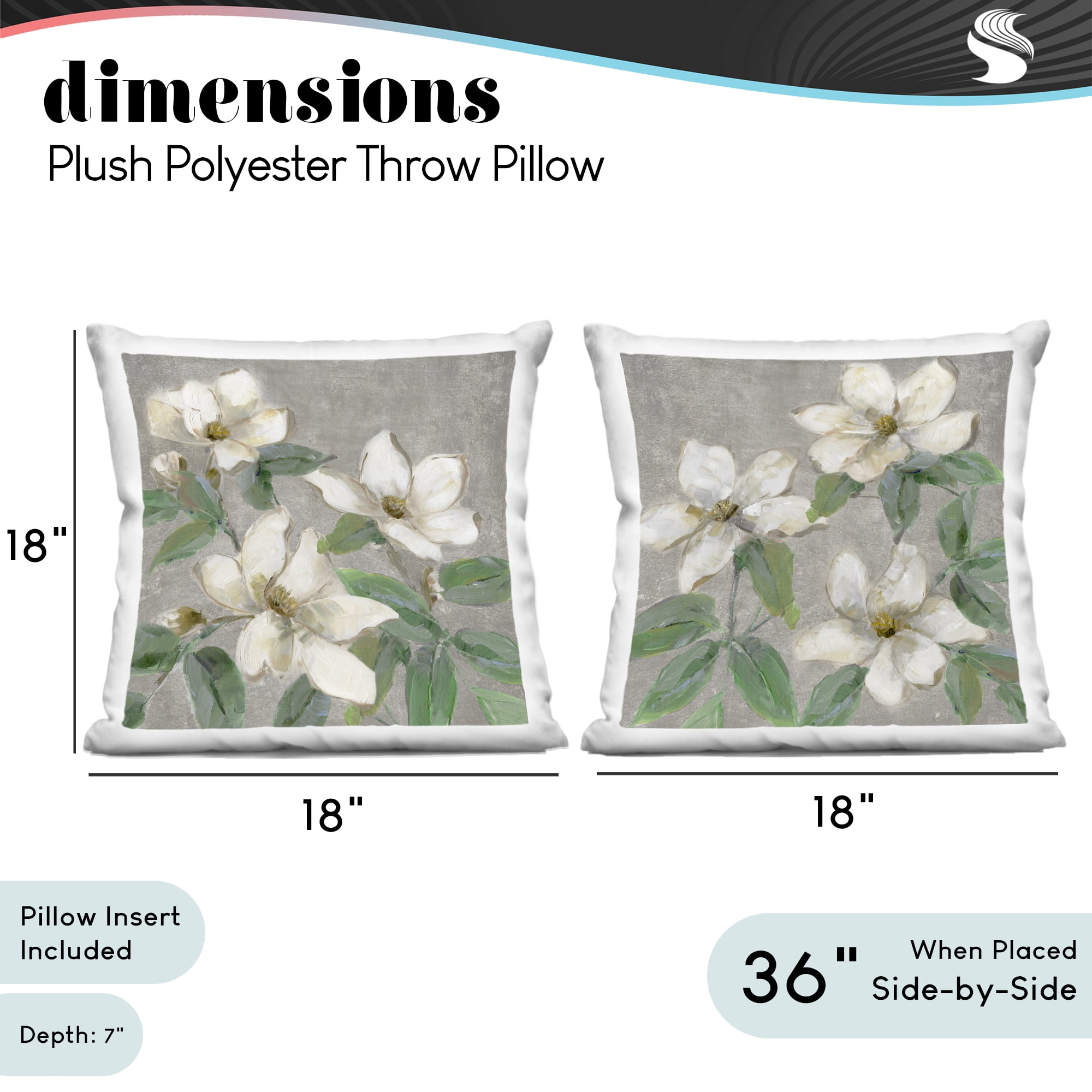 Stupell Industries Blooming Ivory Magnolias 2 Piece Decorative Printed Throw Pillow Set, design by Sally Swatland, 18 x 7 x 18