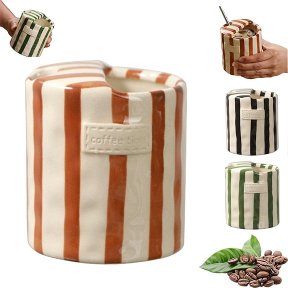 Retro Striped Coffee Mug, Retro Striped Hand-Painted Ceramic Mark Hand-Held Cup Heat-Resistant Non-Slip Double-Enjoy Cup for Milk Coffee Juice Latte Hot Cold Drinks Christmas Valentines Day Gift