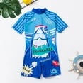 thumbnail image 2 of Tfken Toddler Children Boy One Pieces Swimsuits Crew Neck Short Sleeve Swimwear Ocean Print Summer Becah Comfortable Bathing Suit Blue Size 6-7 Years, 2 of 9