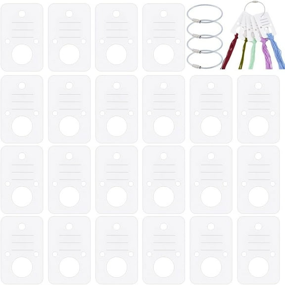 100Pcs Rectangle Floss Thread Drops White Paper Winding Thread Card Embroidery Thread Bobbins Organiser with 4Pcs Iron Hanging Ring for Sewing Storage DIY Crafts
