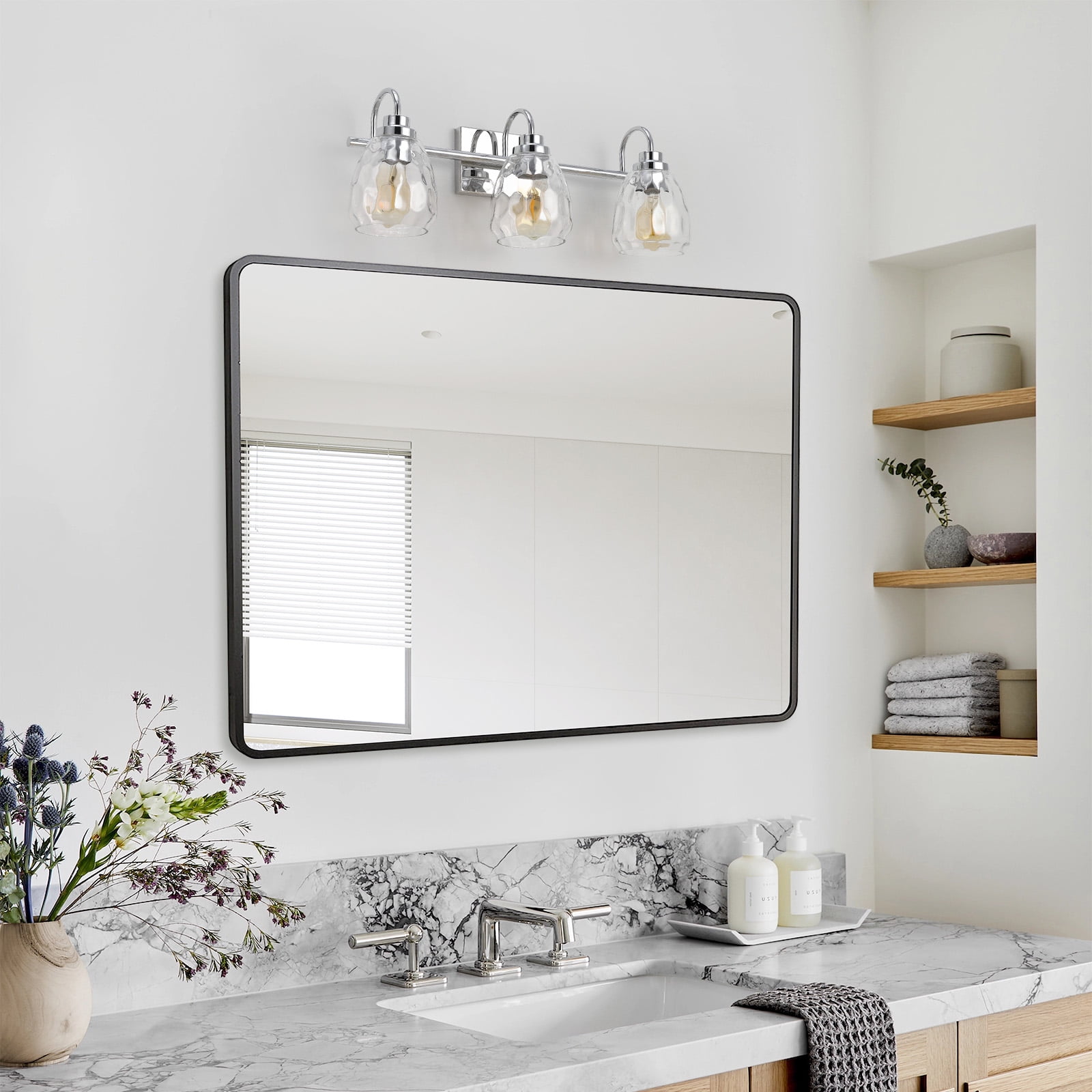 3/4/5/6 Light Bathroom Light Fixtures, Chrome Vanity Light Fixtures Over Mirror Wall Mount Lighting Fixture with Hammered Glass Shade E26 Socket for Hallway Kitchen Bedroom Living Room