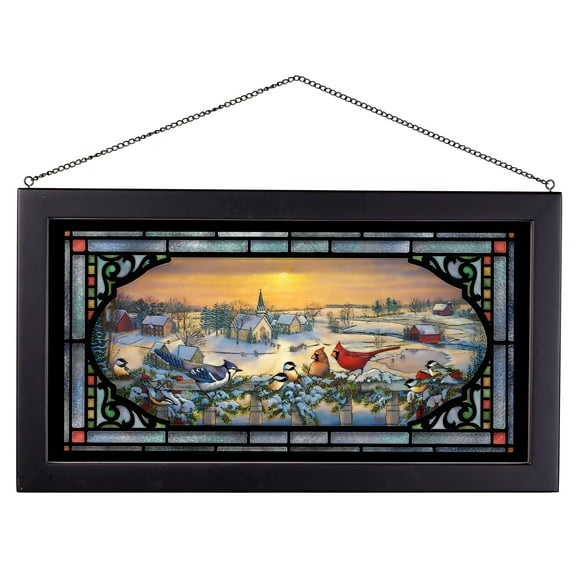 Wild Wings 5386500021 Stained Glass Art, 23-inch Width (Winter Porch Chatter)