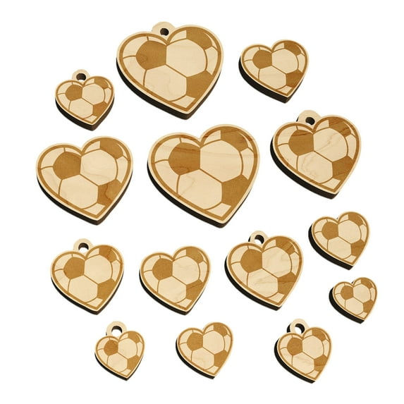 Heart Shaped Soccer Ball Futbol Sports Wood Mini Charms Shapes DIY Craft Jewelry - No Hole - 25mm (7pcs)