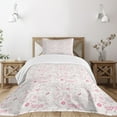 thumbnail image 3 of Ambesonne Love Quilted Bedspread Set 2 Pcs, Kissing Birds Eros Cats, Twin Size, Pale Coral Pink Brown, 3 of 6
