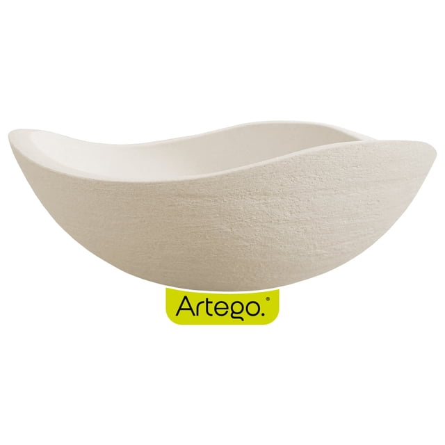 Maceta moderna compacta tipo bowl centro de mesa de 17 cm alto x 46cm de ancho LOTUS color arena sandstone de Polietileno ultra ligera Artego Japi Hecho en Brasil