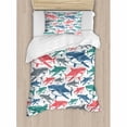 thumbnail image 3 of Shark Queen Size Duvet Cover Set, Mix of Colorful Bull Shark Family Pattern Masters Survival Predators Dangerous Nature, Decorative 3 Piece Bedding Set with 2 Pillow Shams, Multicolor, by Ambesonne, 3 of 3