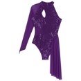 thumbnail image 5 of iEFiEL Women Sequin Figure Ice Skating Dress Costume One Shoulder Long Sleeve Gymnastic Leotard Dress Purple XL, 5 of 7