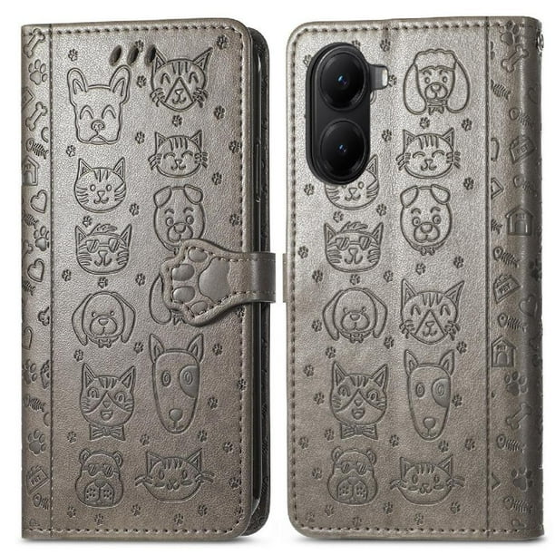 Funda Cartera FOXDOCK para Xiaomi Poco X7 Pro , Flip PU con Relieve de Gatos y Perros, Tarjetero y Soporte