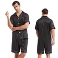 thumbnail image 1 of Conjunto de pijama corto de color liso con solapa para hombre, ropa de casa de verano de talla grande, de satén mate, de manga corta y ocio, 1 of 6