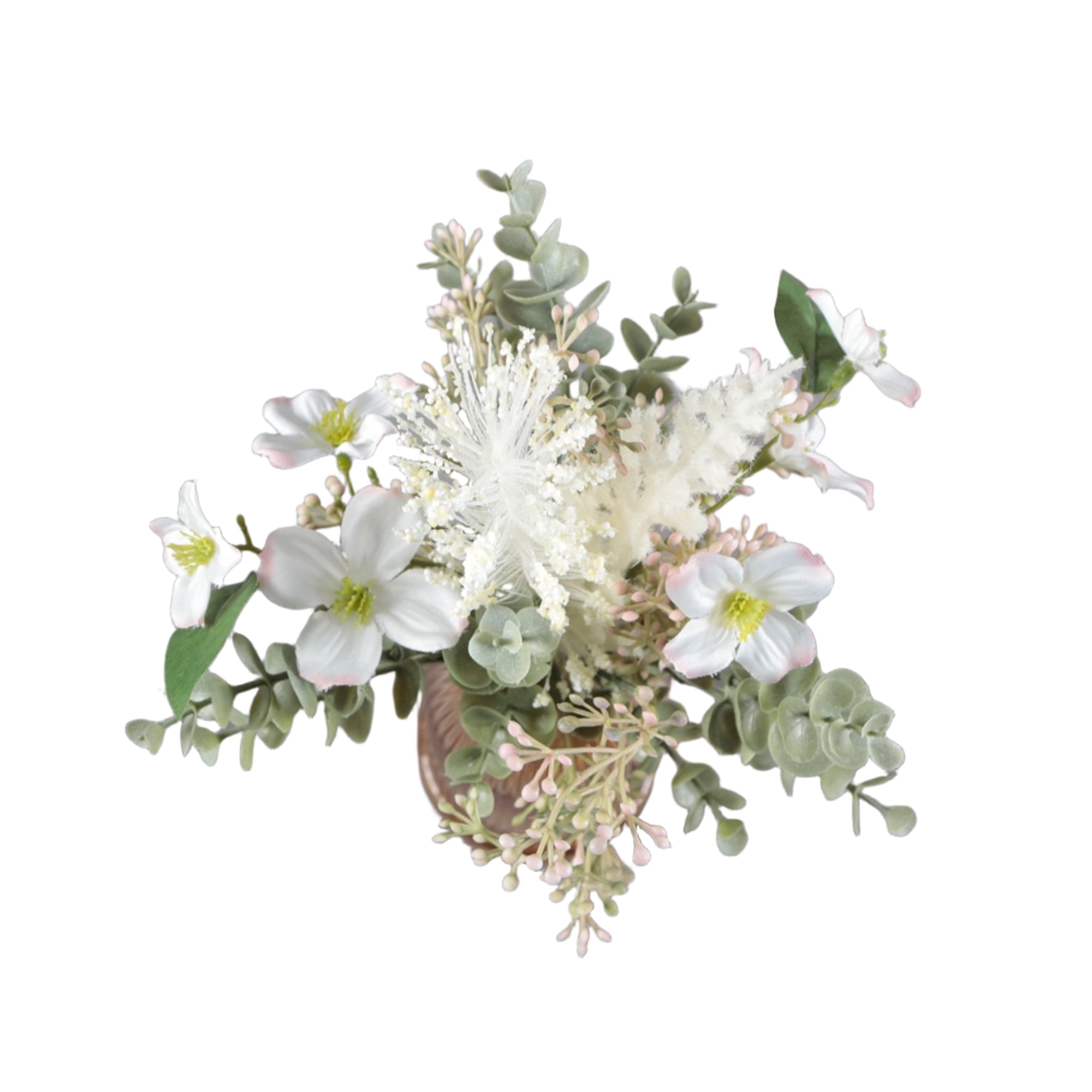 Home Decor Collection White Faux Floral Arrangement in Glass Vase 14.5 in H x 7.8 in W x 7.8 in D