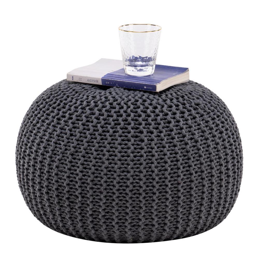 UBesGoo Round Pouf Foot Stool Ottoman Knit Bean Bag Floor Chair Gray