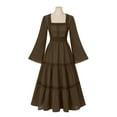 thumbnail image 4 of Oksale Womens Medieval Victorian Dresses Renaissance V Neck Dress Retro Bell Sleeve Maxi Dresses Flowy Floor Length Gown Dress Party Wedding Gowns Brown, 4 of 6