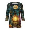 thumbnail image 5 of JoveMarine Halloween Shirts for Women, 3/4 Sleeve Crew Neck with Moon Bat Print, Loose Fit Fall Graphic Tee,Navy 2XL, 5 of 7