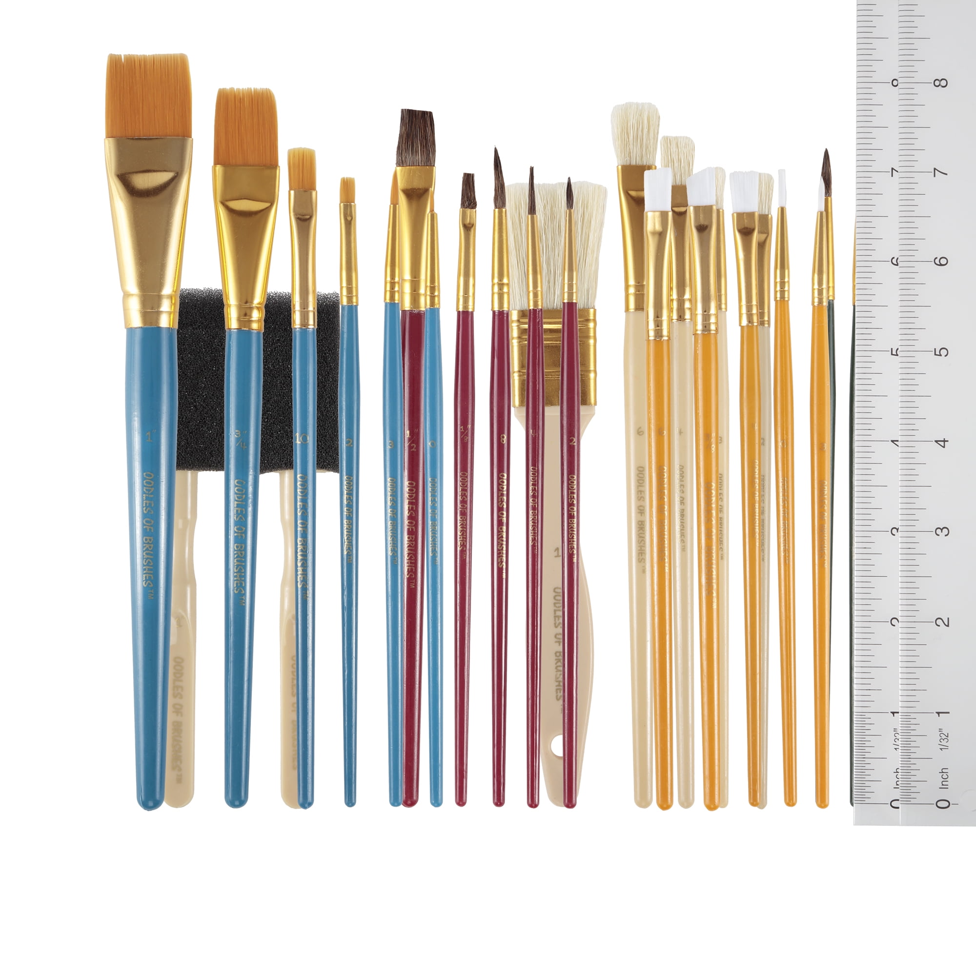 Oodles Of Brushes Economical Art Brush Set of 25 - Balanced Assortment Of Economical Brushes For Art, Craft, Hobby And Home