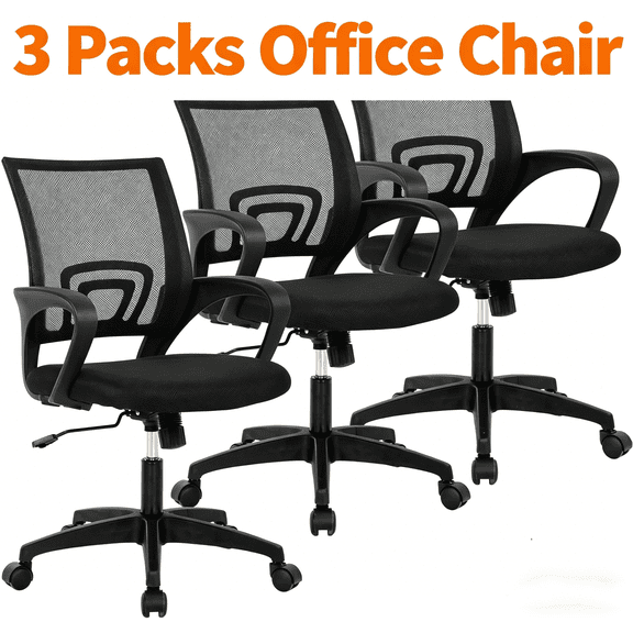 NiamVelo Mesh Office Chair Set of 3, Mid-Back Home Office Chair Adjustable Ergonomic Desk Chair (3 Pack， Black）