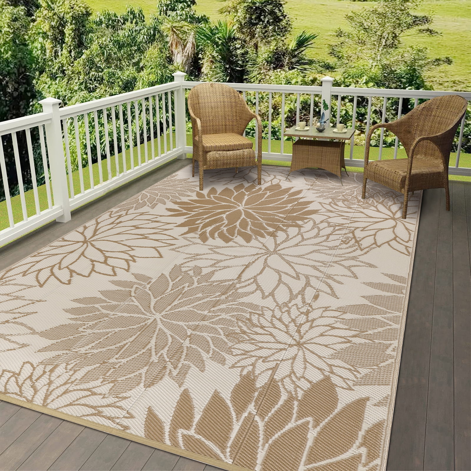 Ileading Outdoor Rugs for Patios 8'x10' Waterproof Patio Mat Plastic Straw Rug Reversible RV Camping Tent Rug Outside Area Rug for RV, Patios,Deck, Beach,Balcony, Camping