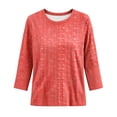 thumbnail image 2 of Fmbrln Women's 3/4 Length Sleeve Tops Stripe Crew Neck T Shirts Fall Casual Loose Soft Shirts Red 4XL, 2 of 4