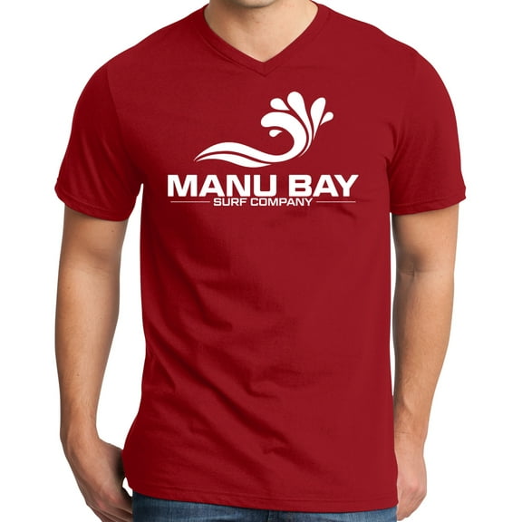 Mens Manu Bay Surf Company WHITE LOGO Surfer T-shirt, 4XL Classic Red
