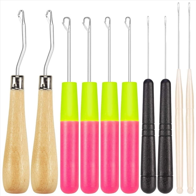 Aguja de Ganchillo con Gancho de Pestillo Doblado, Incluye Gancho de Pestillo Doblado de Madera Aguja de Ganchillo de de PláStico para FabricacióN Alfombras para Cabello