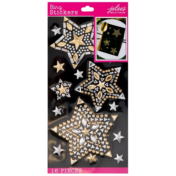 Jolee's Boutique Clear Gold Stars Bling Paper Stickers, 16 Piece