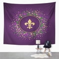 thumbnail image 2 of ZEALGNED Purple Mardi Gras Holiday Round Dotted with Fleur De Lis Suitable for Colorful Lily Wall Art Hanging Tapestry Home Decor for Living Room Bedroom Dorm 60x80 inch, 2 of 2