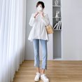 thumbnail image 6 of New Pregnant Women Blouse Cotton Long Sleeves Loose Big Belly Maternity Women Blouse (Blue,XL), 6 of 7
