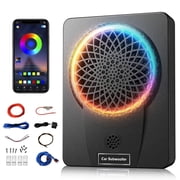 1200W 10-Inch 2 Way Car Subwoofer with Built-in Woofer & Tweeter, Ultra-Thin Powered Under-Seat Sub, Deep Bass & Clear Highs, Rare Tweeter Design with Bass Knob Multicolor LED Lighting