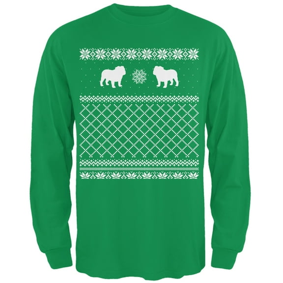Bulldog Ugly Christmas Sweater Irish Green Adult Long Sleeve T-Shirt
