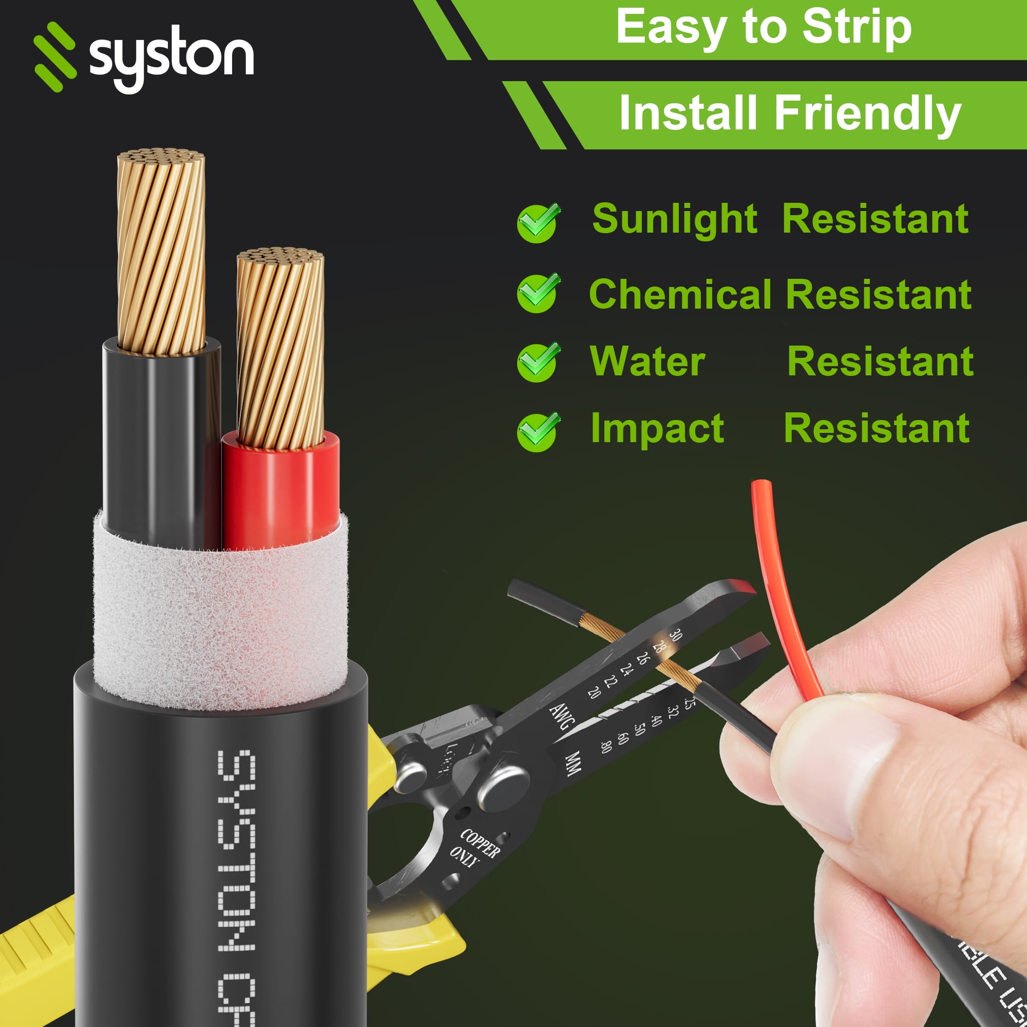 SYSTON 14/2 Speaker Wire Audio Cable Outdoor Direct Burial Indoor in Wall/in Ground, 14 Gauge 2 Conductors OFC Stranded Bare Copper Sunlight Water Resistant RoHS Compliant Bulk Cable, Black 20 FT