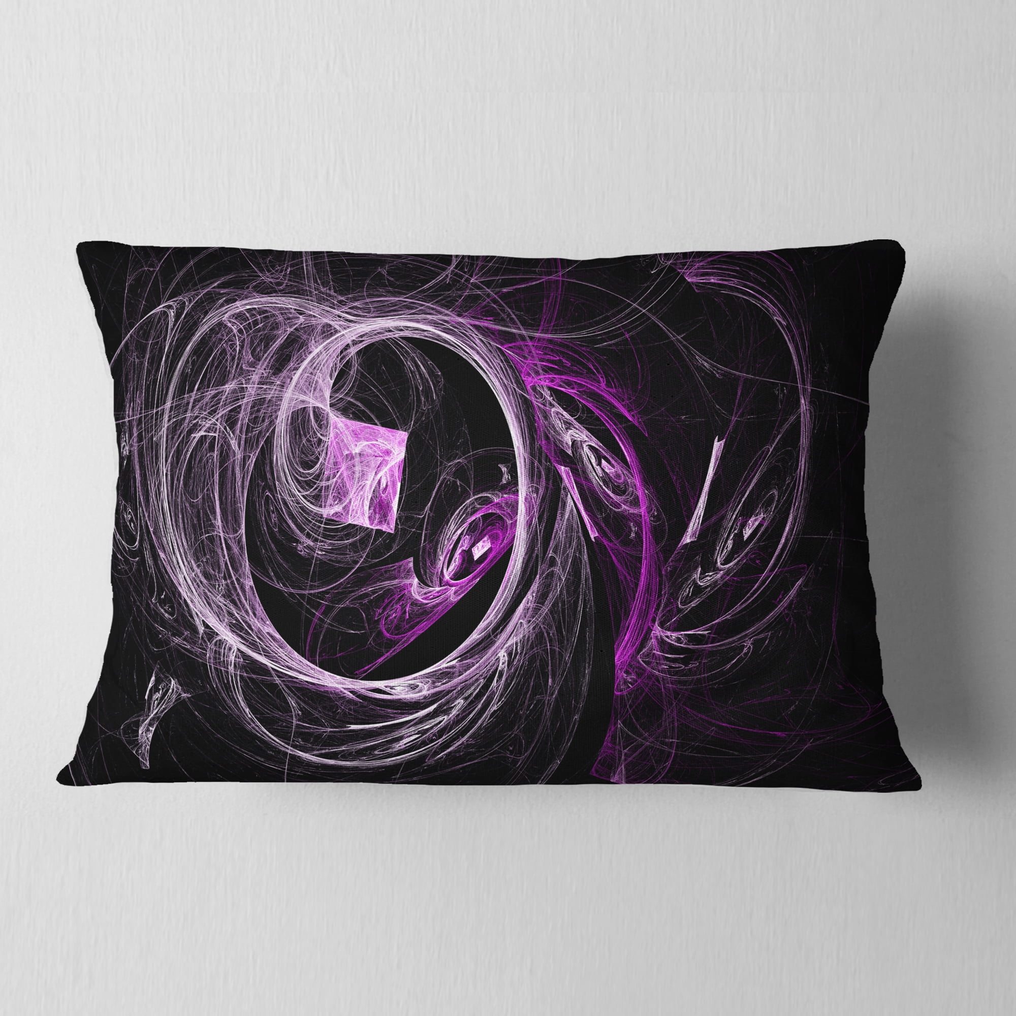 Designart Billowing Smoke Purple in Black - Abstract Throw Pillow - 12x20