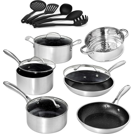 

Granite Stone Silver Cookware Set Nonstick Pots and Pans Set– 10pc Cookware Sets |+ 5 Piece Utensil Set| Cookware Pots and Pans for Cooking Pan Set | YFT Diamond Cookware Set Nonstick Pan Set