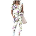 thumbnail image 2 of SnZhen Two Piece Sets for Women Summer Women's Fashionable Printed Short Sleeved Round Neck Drawstring Top With Pants Set, 2 of 4