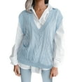 thumbnail image 4 of SGMVNU Sweater Vest for Women V Neck Sleeveless Knit Solid Color Sweaters Casual Ribbed Preppy Pullover Fall Tops Blue, Size L, 4 of 9