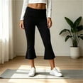 thumbnail image 4 of Womens Yoga Pants Capri High Waist Flare Leg Cropped Workout Pants Bootcut Soft Stretch for Pilates Summer Casual Wear,Black,L, 4 of 8