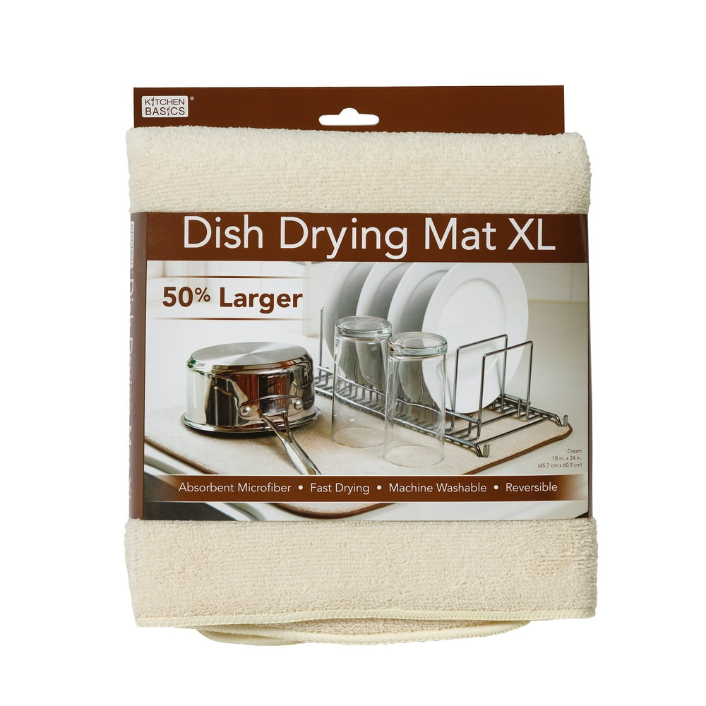 Kitchen Basics XL Reversible Microfiber Dish Drying Mat, Cream, 18" x