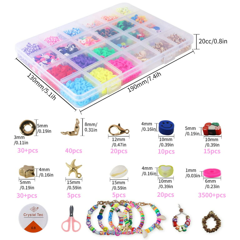 Arts and Crafts for Kids, Flat Clay Beads for Jewelry Bracelet Making Kit,  Toys for Girls 6 7 8 9 10 11 Years Old