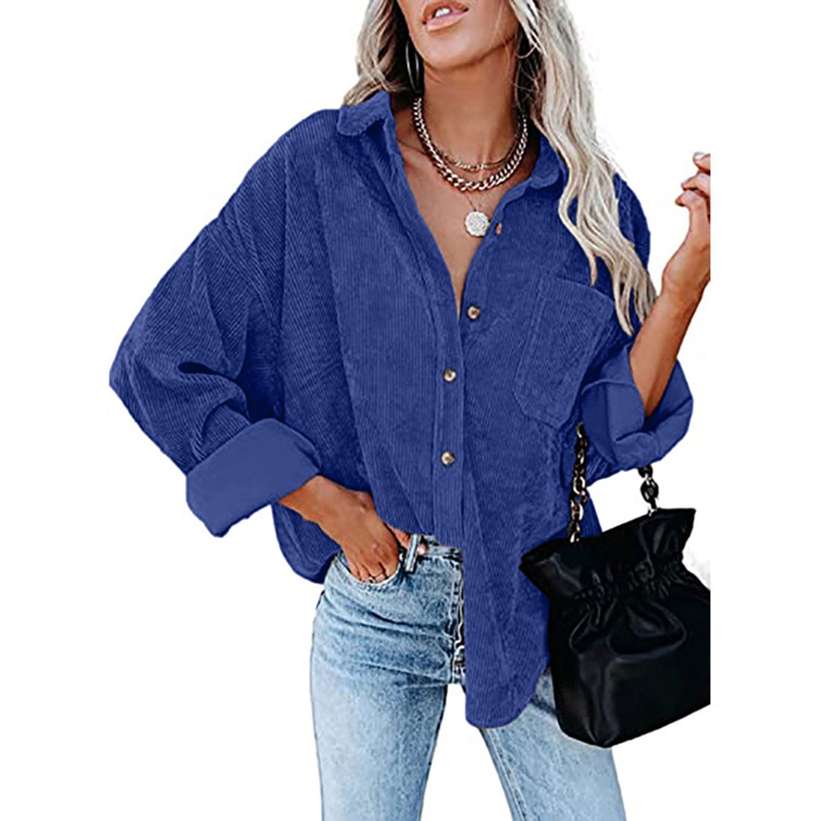 VEKDONE 2023 Clearance Women's Fashion Corduroy Button Down Shirt