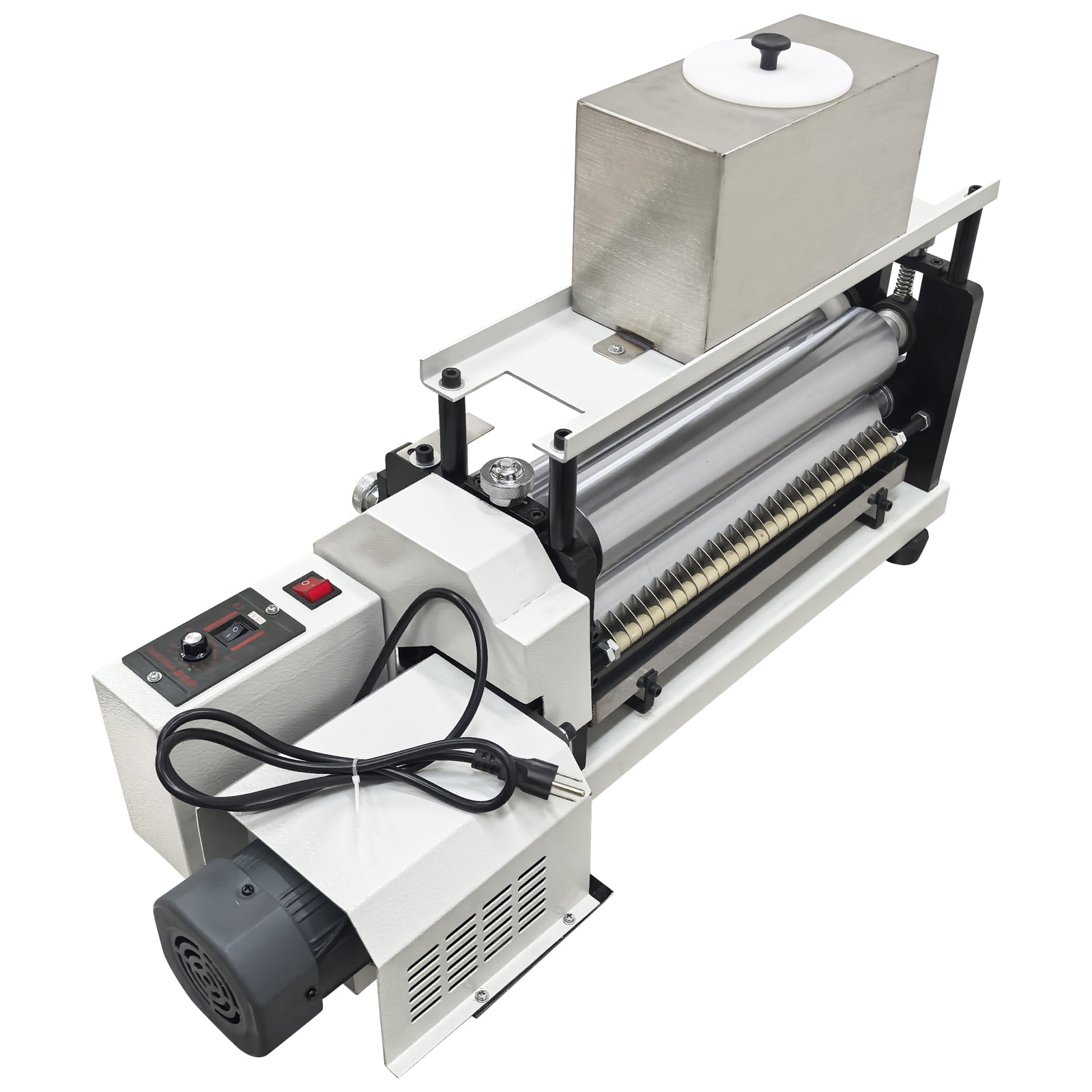 Automatic Double-Sided Gluing Machine 15.35" Steel Roller Glue Coating Machine for Paper Leather Craft 110V