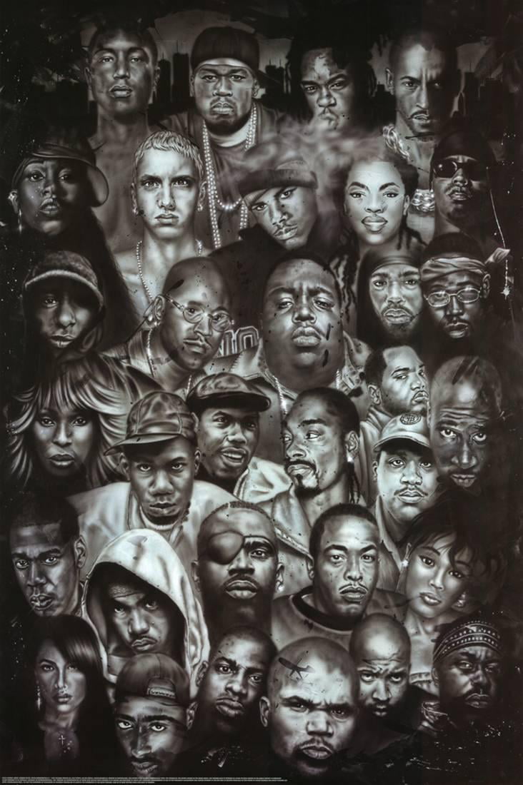 Art Print poster fabric Hip Hop Legends Rapper Music Singer Stars Collage 24x36 