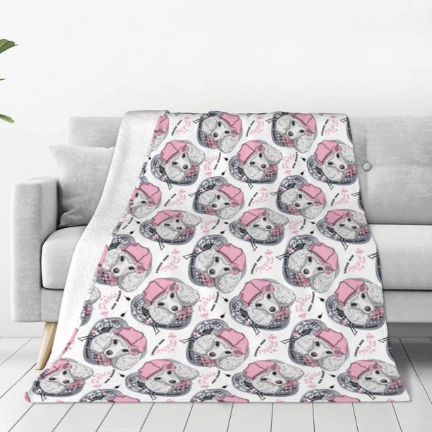 Fotbe Poodle Dog Manta de Franela Acolchonada con Estampado, Súper Suave y Esponjosa, Extra Grande para Sofá, Cama, Uso Todo el Año-50"x40"