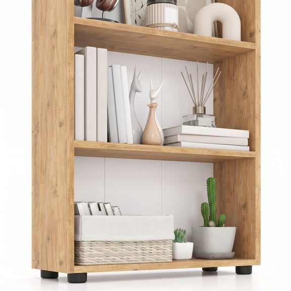 Furnibear 3-Tier Bookcase 42 Inch Tall Bookshelf with Anti-Tipping Kit, Freestanding Open Wood Storage Shelf Organizer for Living Room Bedroom Home Office, Oak Brown