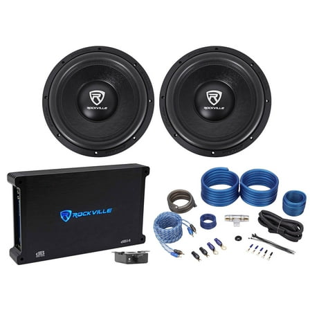 (2) Rockville W12K6D2 V2 12" 4800w Car Audio Subwoofers Mono Amplifier Amp Kit