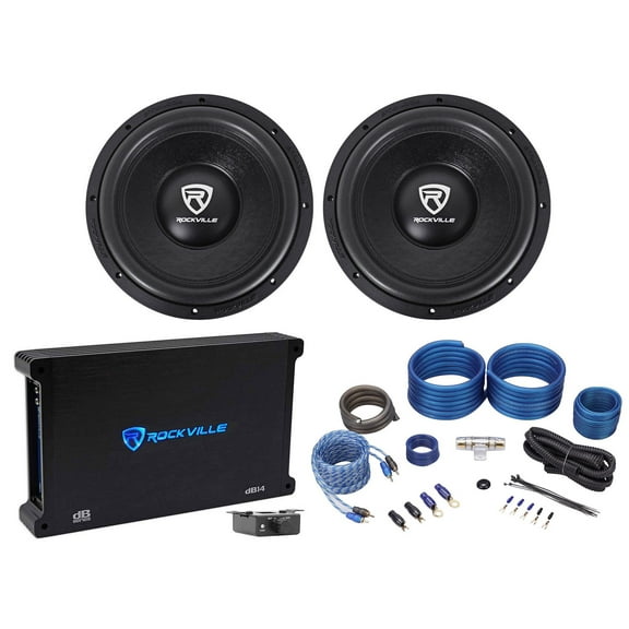 (2) Rockville W12K6D2 V2 12" 4800w Car Audio Subwoofers Mono Amplifier Amp Kit
