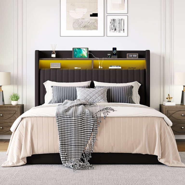 Amolife Queen Storage Bed with LED Headboard, Black photo 5