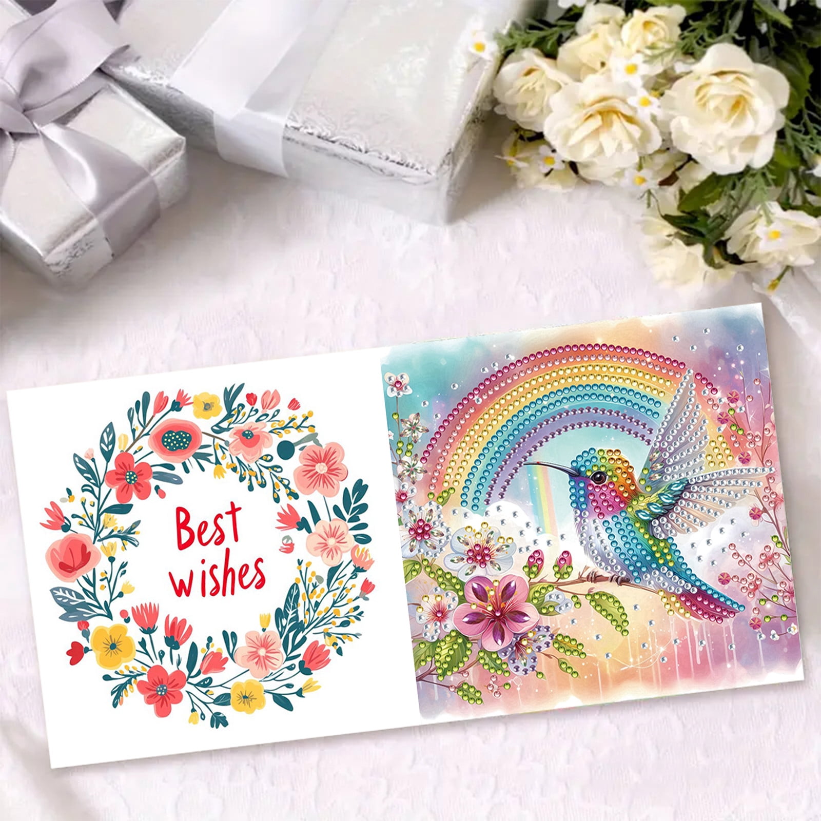 FLOPESN 12Pcs DIY Folding Greeting Card Diamond Art Painting,Creative Design Thank You Cards Set for Birthday Christmas Crafts Gift