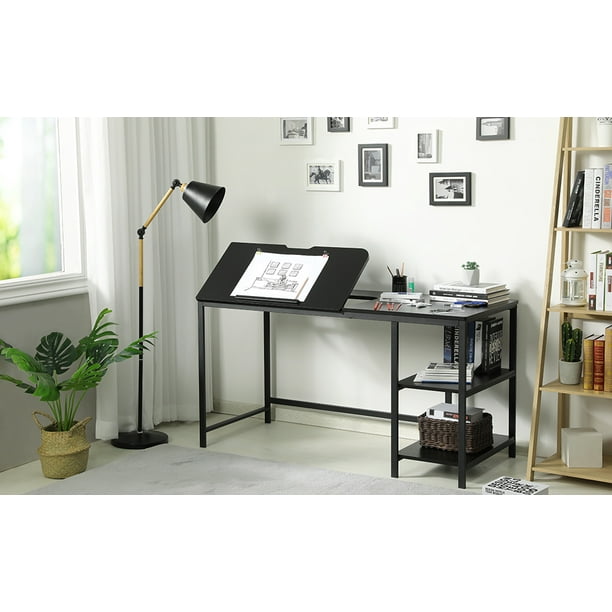 Drafting Table 55 Inch Drawing Table With Adjustable Tiltable Tabletop Multi Function Office Desk With Storage Shelves Large Computer Writing Desk Artist Craft Workstation For Painting Black Walmart Com Walmart Com