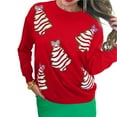 thumbnail image 3 of Women Sequin Sweatshirt Sparkly Santa Xmas Tree Shirt Long Sleeve Crew Neck Oversized Pullover Red XL, 3 of 8