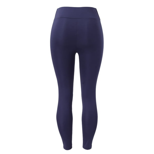 Gibobby Mallas Termicas Afelpadas Translucidas Leggings de cintura alta con de cadera de color solido para mujer pantalones cortos grandes Azul L Walmart en linea